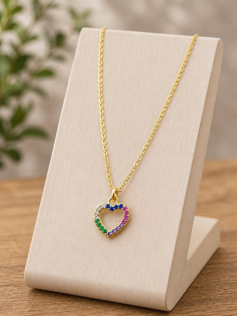 Rhinestone Gold Heart Necklace - Picture 3 of 7